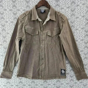 mecca usa 100% cotton Army Green Pattern Button Down Long Sleeve Men's‎ Shirt M